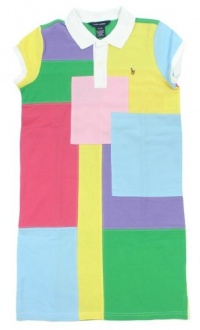 Ralph Lauren Girls Mesh Patchwork Pony Logo Polo Dress - XL (16) - Multicolored