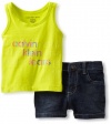 Calvin Klein Baby-girls Infant Top With Denim Short, Green, 12 Months