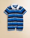 Ralph Lauren Layette Boy's Striped Rugby Shortall (3 Month, Sky Blue)