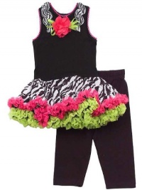 Rare Editions Girls 4-6x Black Fuchsia Lime Zebra Tutu Knit Capri set, 4