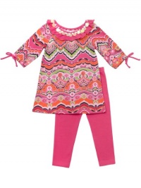 Rare Editions Girls 2-6X Print Dress with Leggings, Fuchsia/Orange, 2T