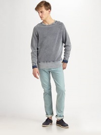 Equally stylish and cozy, the heavy pique sweatshirt shaped in fleece cotton with just the right amount of fading and distressing for a well-worn look.CrewneckBanded cuffs and hemCottonMachine washImported 