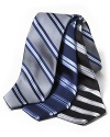 Textured multi stripe tie in silk satin.