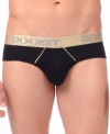 New from 2(x)ist: The Gold Range, so named because it sets the gold standard for fashion-forward underwear. Here, its No-Show Brief with the company's trademark Contour Pouch, constructed in soft, stretch Modal with gold seam highlights and a gold metallic waistband.