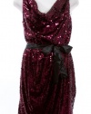 Aqua Black Wine Sequin Ribbon Tie-Waist Cocktail Dress 8