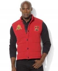 Celebrate your favorite team with this sporty vest, constructed from soft fleece with a protective mockneck and quilted fill for superior warmth and style.