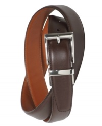 Finished in elegant leather, the dress belt can be worn in two different colors for versatile style.