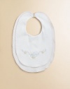 A soft, double-layered cotton bib is finished with sweet floral embroidery and scalloped trim.Single button closureCottonMachine washImported