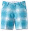 Puma Golf Boy's Ombre Plaid Bermuda, White/Vivid Blue, X-Large