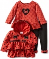 Nannette Baby-Girls Infant 3 Piece Dog Hoodie Set, Red, 12 Months