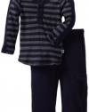 Splendid Littles Baby-Boys Newborn Charcoal Stripe Thermal Henley Set, Navy, 3-6 Months