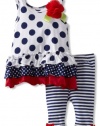 Bonnie Baby Girls Infant Navy Polka Dot Legging Set, Blue, 12 Months