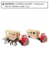 Load the two flocked horses into the trailer of this wooden big rig and you're ready to hit the trail, 21st century-style! The horse carrier comes with a pull-down ramp so that the horses can be loaded and unloaded with ease. Great for fine motor, language and imaginative play skills.