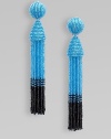 A bright fully beaded design with a dual-color tassel. Glass beads Drop, about 5 Clip-on back Imported 