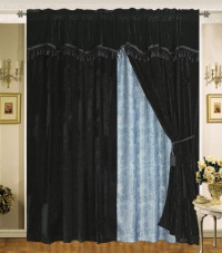 Velvet Black Curtain Set w/ Valance/Sheer/Tassels