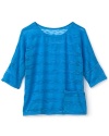 Aqua's dolman sleeve top comes alive with burnout slub stripes and 3/4 sleeves.