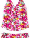 Roxy Kids Girls 2-6x Teenie Wahine Halter Tiki Tri Tank, Multicolor Floral Print, 4