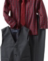 Izod Kids Boys 2-7 Three Piece Vest Set with Dress Pant and Plaid Woven Shirt, Navy, 5 Regular