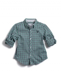 GUESS Kids Boys Little Boy Gingham Shirt With Roll-Up Sl, GREEN (3T)