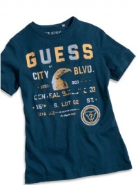 GUESS Kids Boys Olsen Crewneck Tee With Screen, BLUE (3T)