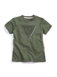 GUESS Kids Boys Tee with Embroidered Triangle, DUSTY GREEN (7)