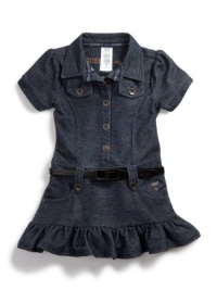 GUESS Kids Girls Belted Knit Denim Dress, INDIGO (3T)