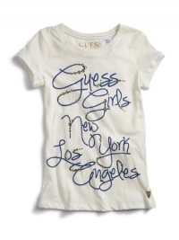 GUESS Kids Girls Guess NY LA Logo Tee, CREAM (10/12)