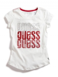 GUESS Kids Girls Short-Sleeve Logo Tee with Hearts, WHITE (10/12)