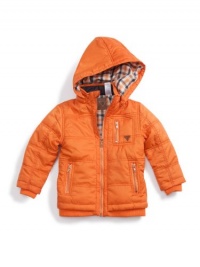 GUESS Kids Boys Puffy Jacket with Removable Hood, ORANGE (12/14)