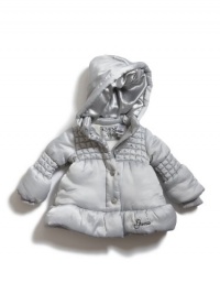 GUESS Kids Girls Puffy Jacket with Sherpa, SILVER (12M)