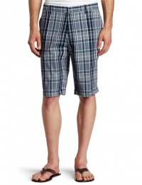 Kenneth Cole New York Mens Flat Front Plaid Short,Sailor Blue Combo,34