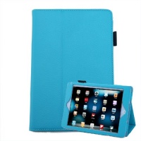 HDE® Slim Leather Folio Case Folding Flip Cover Stand for iPad Mini - Aqua Blue