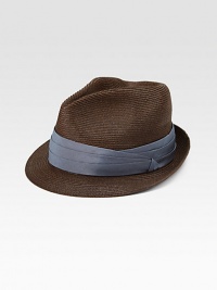 A classic fedora style with contrasting fabric band.90% paper/10% cottonBrim, about 1½Spot cleanMade in USA