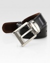 Polished, ruthenium-plated buckle, with logo detail, adorns this reversible leather design.LeatherAbout 1¼ wideMade in Italy