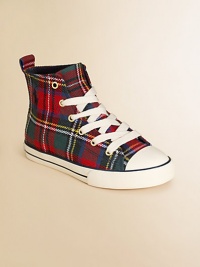 A classic high-top sneaker is rendered in durable preppy plaid canvas with pony embroidery.Lace-upCanvas upperCotton canvas liningRubber solePadded insoleImported