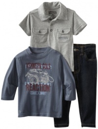 Kenneth Cole Baby-Boys Infant 3 Piece Set Plaid Shirt with Tee and Jean, Gray/White, 12 Months