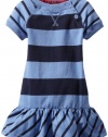 Nautica Sportswear Kids Girls 2-6X Short Sleeve Stripe Dress, Cadet Blue, 4T