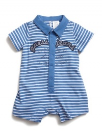 GUESS Kids Boys Polo Style Striped Romper, BLUE (3/6M)