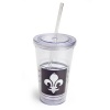 Cypress Home 17-Ounce Insulated Cup With Lid and Straw, Fleur de Lis