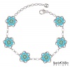 European Style Bracelet by Lucia Costin with Mint Blue, Turquoise Swarovski Crystals, Twisted Lines and Star Shaped Middle Flowers; .925 Sterling Silver with 24K Yellow Gold over .925 Sterling Silver; Handmade in USA