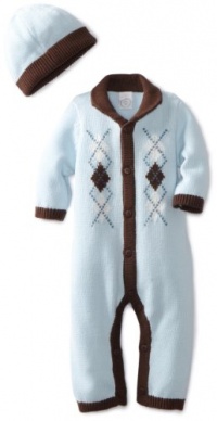 Little Me Baby-Boys Newborn Argyle Sweater Coverall And Hat, Light Blue, 6 Months