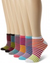 Steve Madden Legwear Women's 6 Pack Animal Low Cut Striped Socks, Black/Grey/Multi, 9 - 11