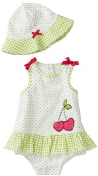 Little Me Baby-girls Newborn Sweet Cherry Popover with Hat, White/Green, 9 Months