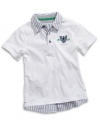 GUESS Kids Boys Big Boy Shirttail Two-fer Polo, WHITE (12/14)