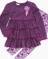 Get up and dance. She'll find the party in this cute, frilly tiered tunic and leggings set from Kids Headquarters.