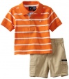 Nautica Sportswear Kids Baby-boys Infant Striped Polo with Solid Short, Orange, 12/18