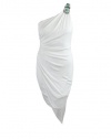 David Meister womens white beaded one-shoulder drape hem dress 6