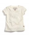 GUESS Kids Girls V-Neck GUESS Kids Girls Logo Tee, CREAM (3T)