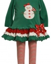 Bonnie Baby-girls Infant Stretch Velvet Top With Snowman Applique and Stripe Legging