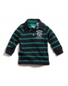 GUESS Long-Sleeve Polo Shirt with Front Patch, NAVY (18M)